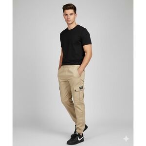 WeSC‎ Jogger Mens L Khaki Tapered Leg Mid Rise Cargo Utlity Urban Street Style